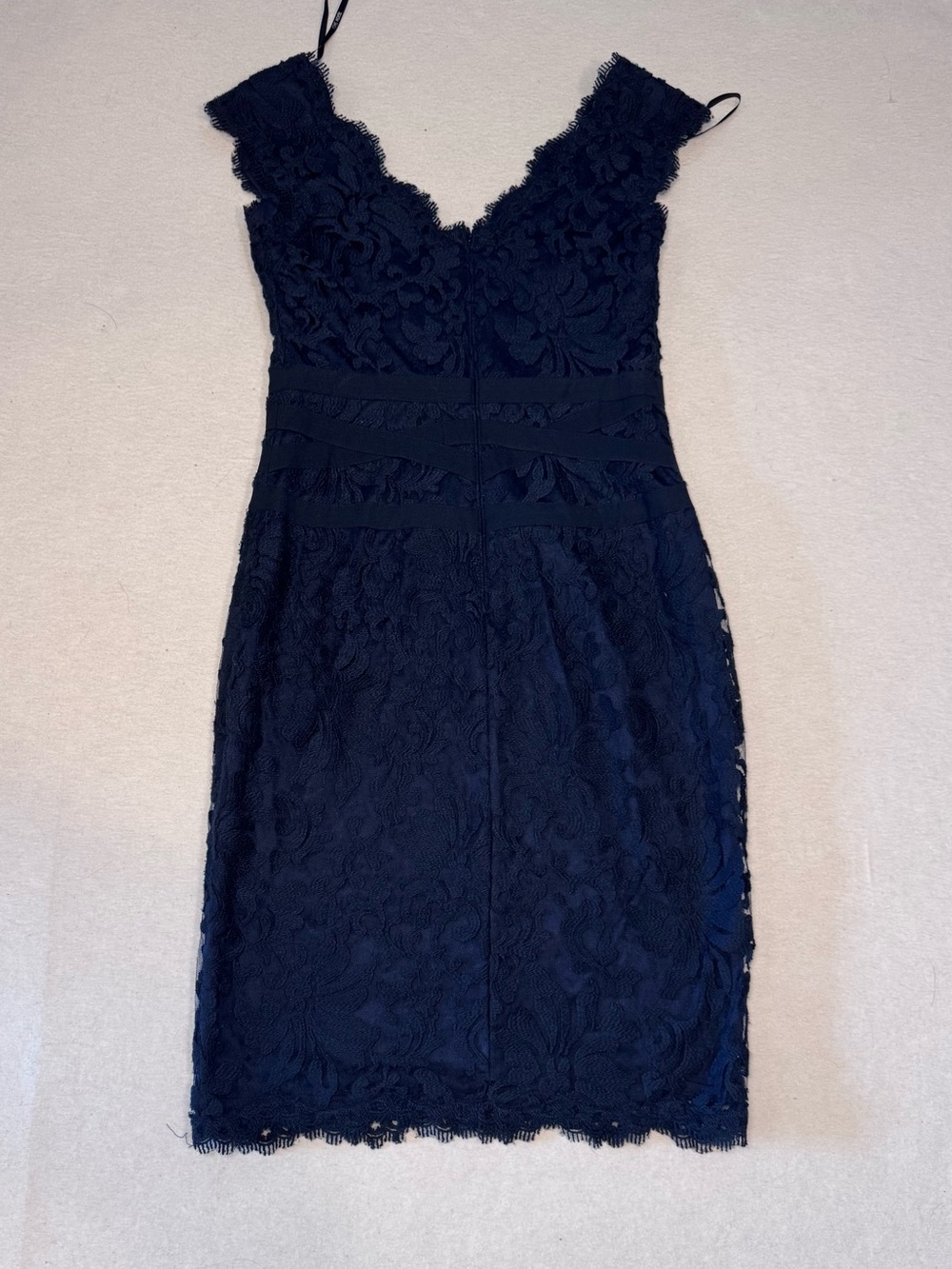 Tadashi Shoji Navy Scalloped Neck Dress Lace Overlay,Cocktail,Gala,Party,Formal